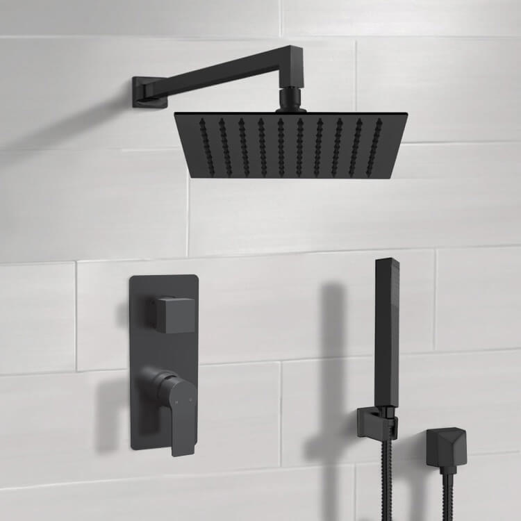 Remer SFH90-10 Matte Black Shower System With 10 Inch Rain Shower Head and Hand Shower